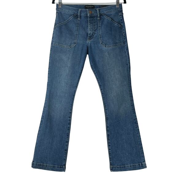 Banana Republic Blue Crop Flare Mid Rise Slash Pocket Jeans Regular Size 27 - Picture 1 of 9